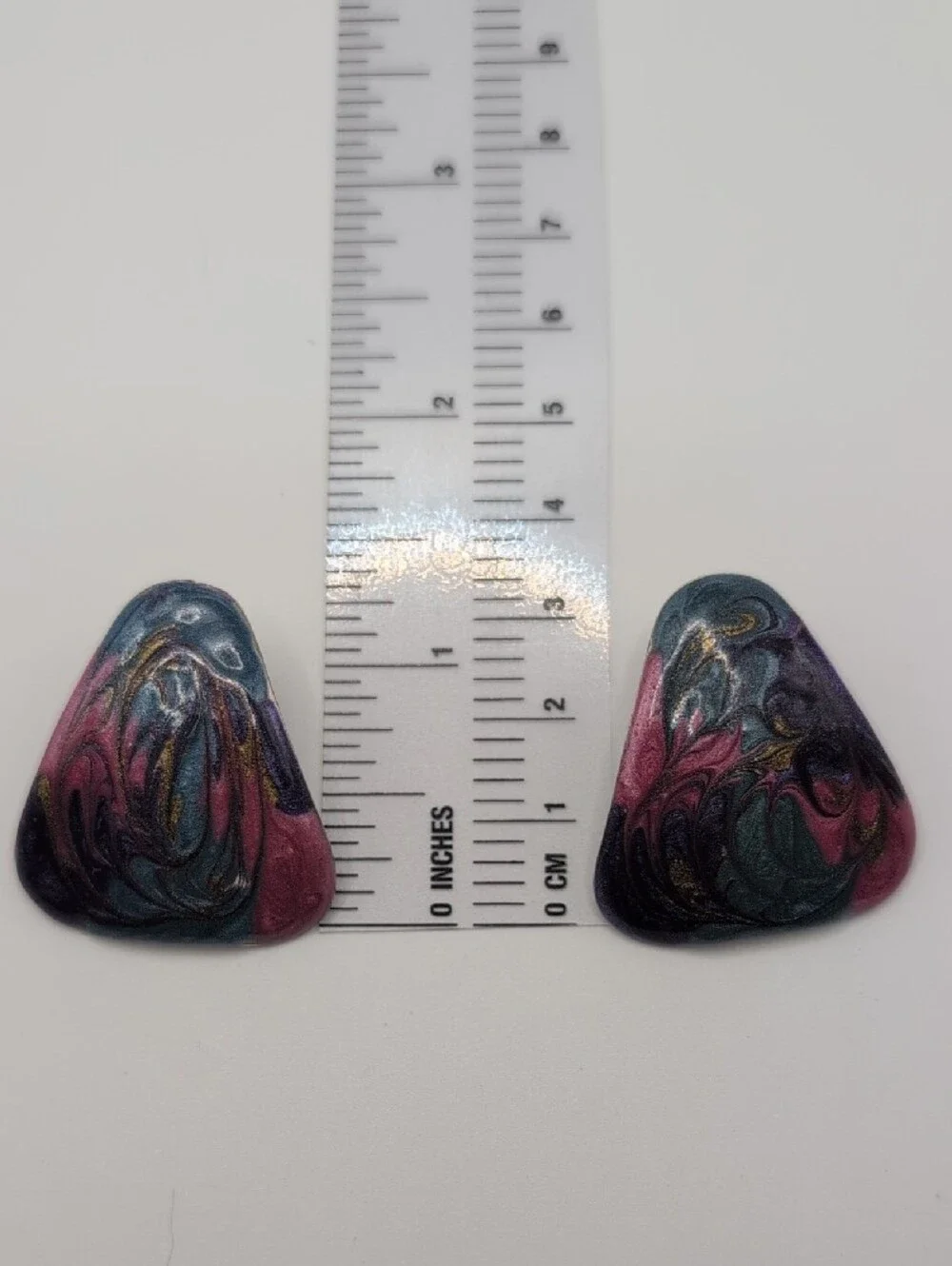 Handmade Marbled Teardrop Earrings in Pink, Teal & Purple